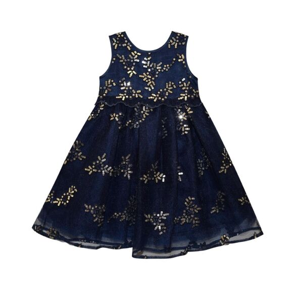 Blueberi Boulevard Girls Navy and Silver Sequined Floral Embroidered Dress‎ 4T - Picture 1 of 6